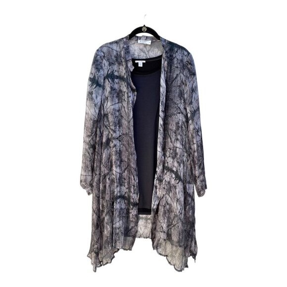 MC Planet Women's Black & Grey Marble Button-Down Long Sleeve Sheer Tunic Sz 10 - Picture 8 of 10